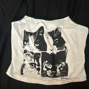 SHEIN Black and White Cat Print Tank Top